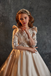 Girls Blue & Ivory Couture Pageant Dress – Pentelei Couture